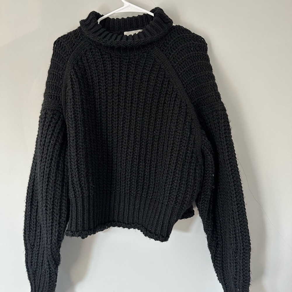 H&M Black Cowl Neck Sweater with Ribbed Texture